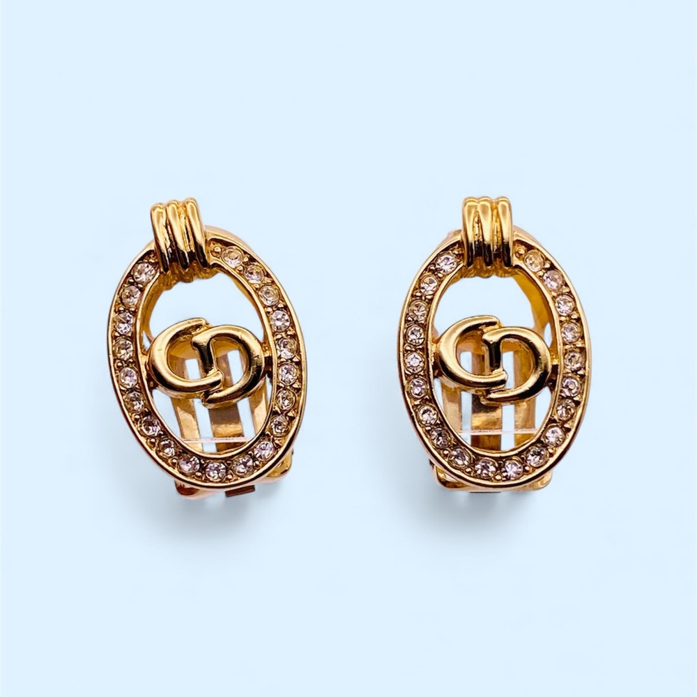 Christian Dior Earrings Logo Gold CD